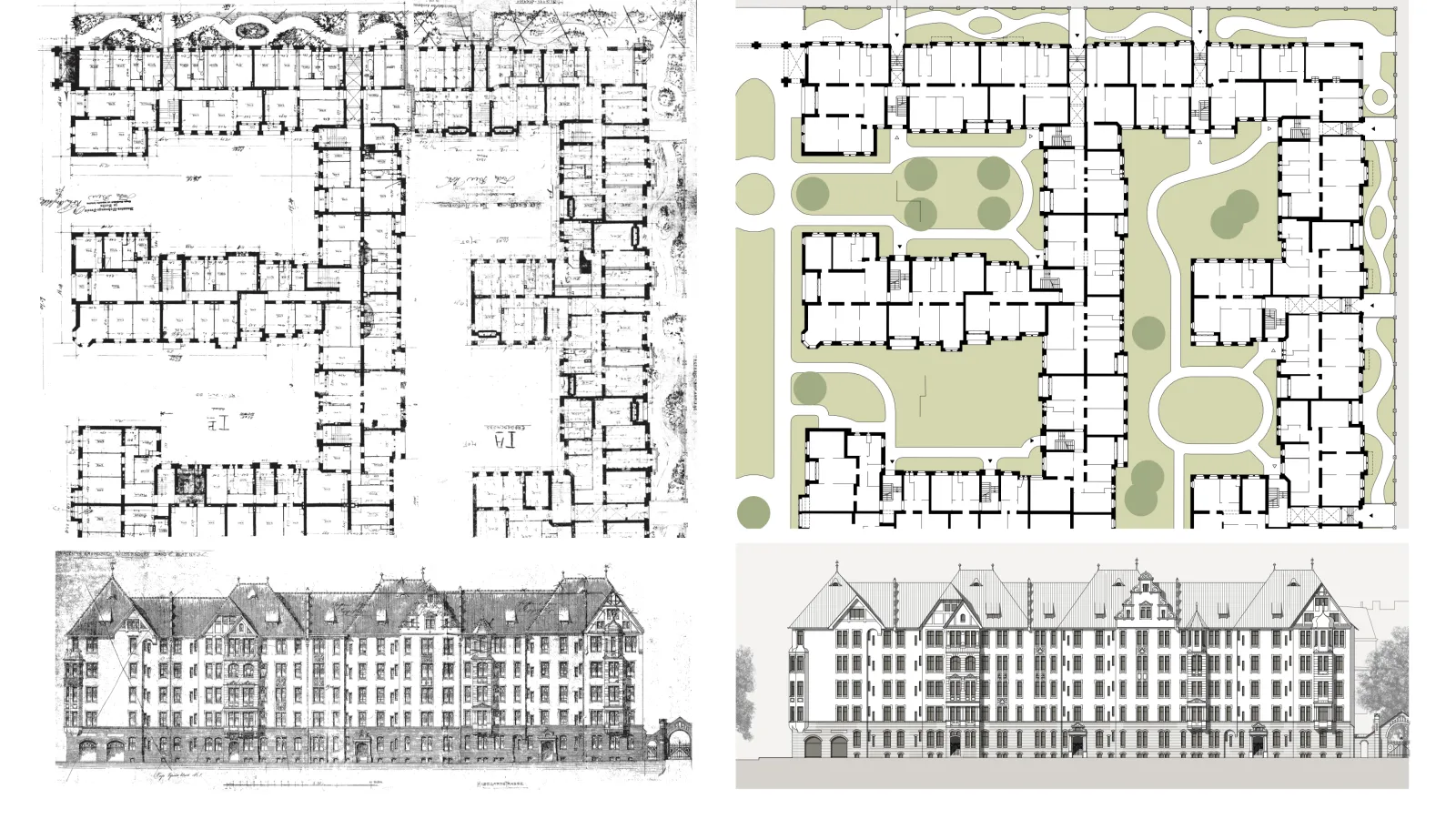 Übersetzung des abgebildeten Archivplans in eine Neuzeichnung