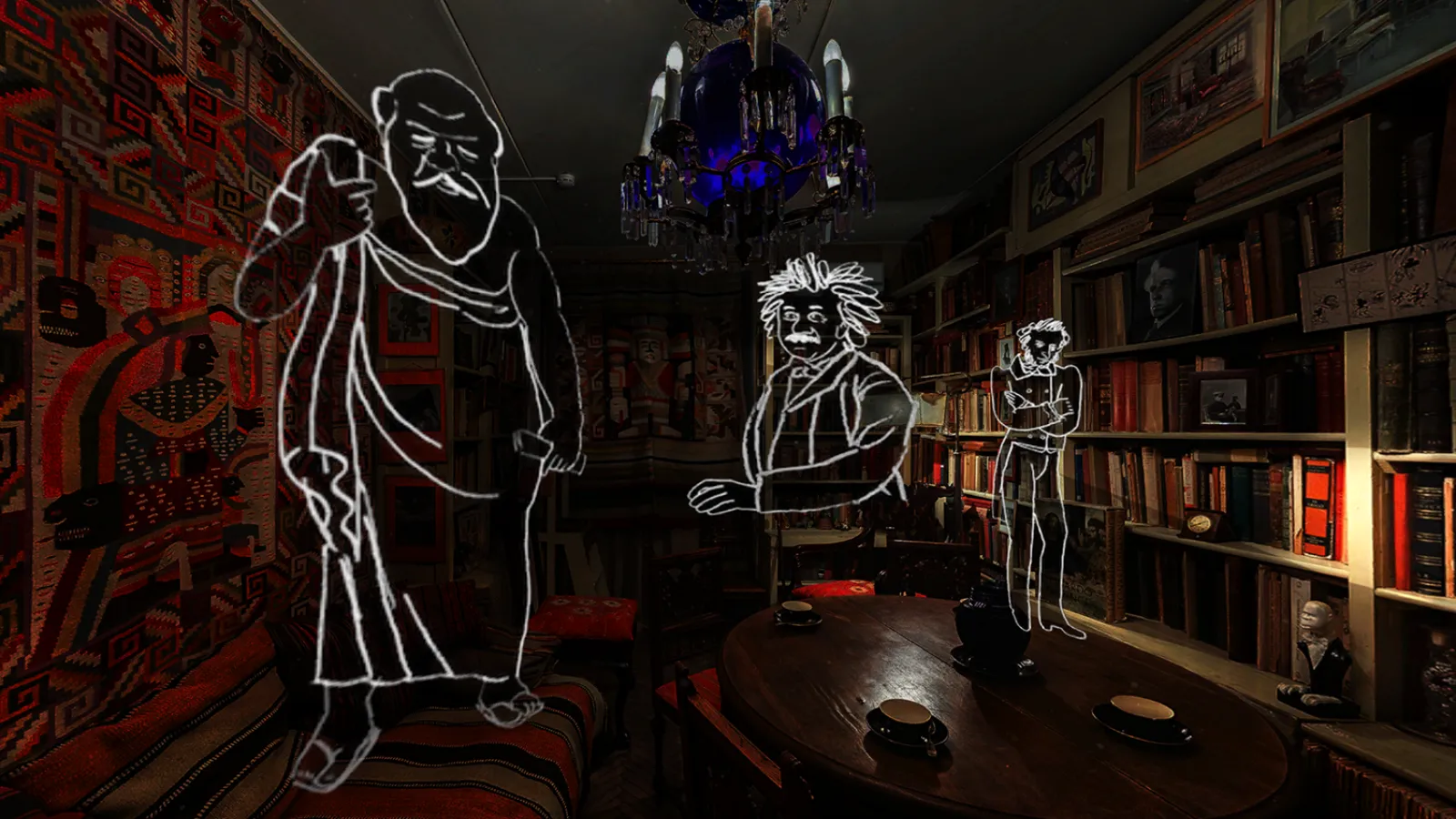 Visualisierung der Bibliothek der Eisenstein-Wohnung in 360°