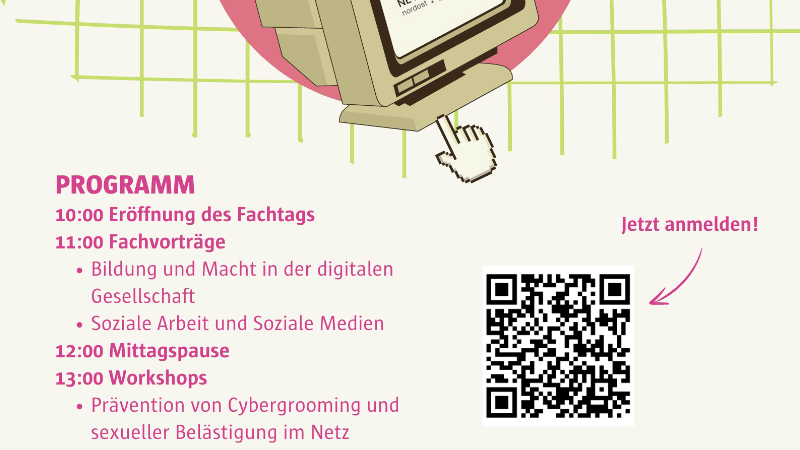Ein Plakat mit dem Programm und der Einladung zum Fachtag "#GesellschaftBilden im Digitalzeitalter"