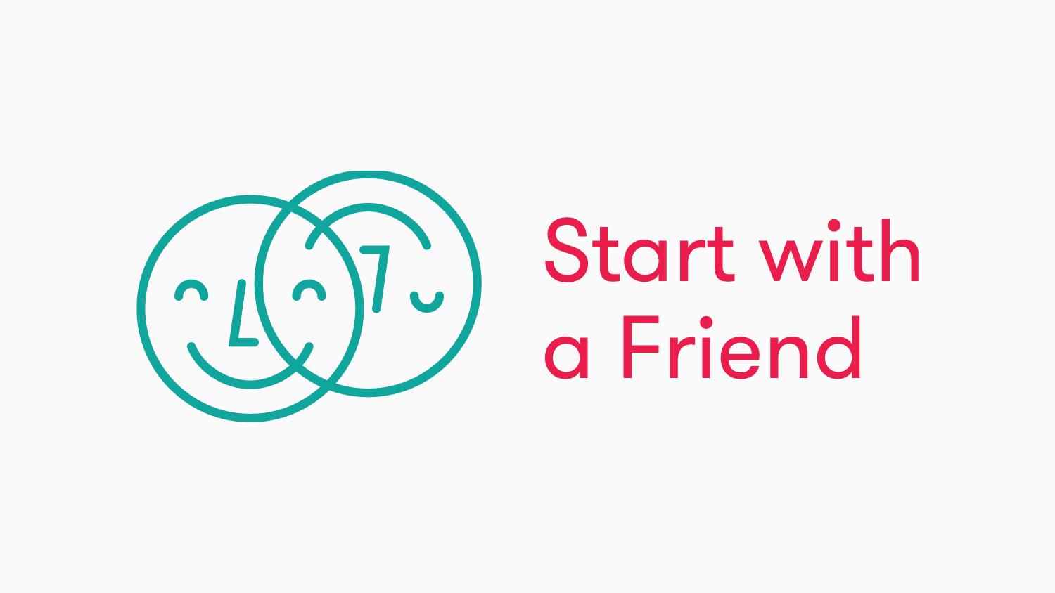 Logo: zwei schematische Gesichter, die lächelnd übereinander liegen; rechts daneben der Name der Initiative Start with a Friend