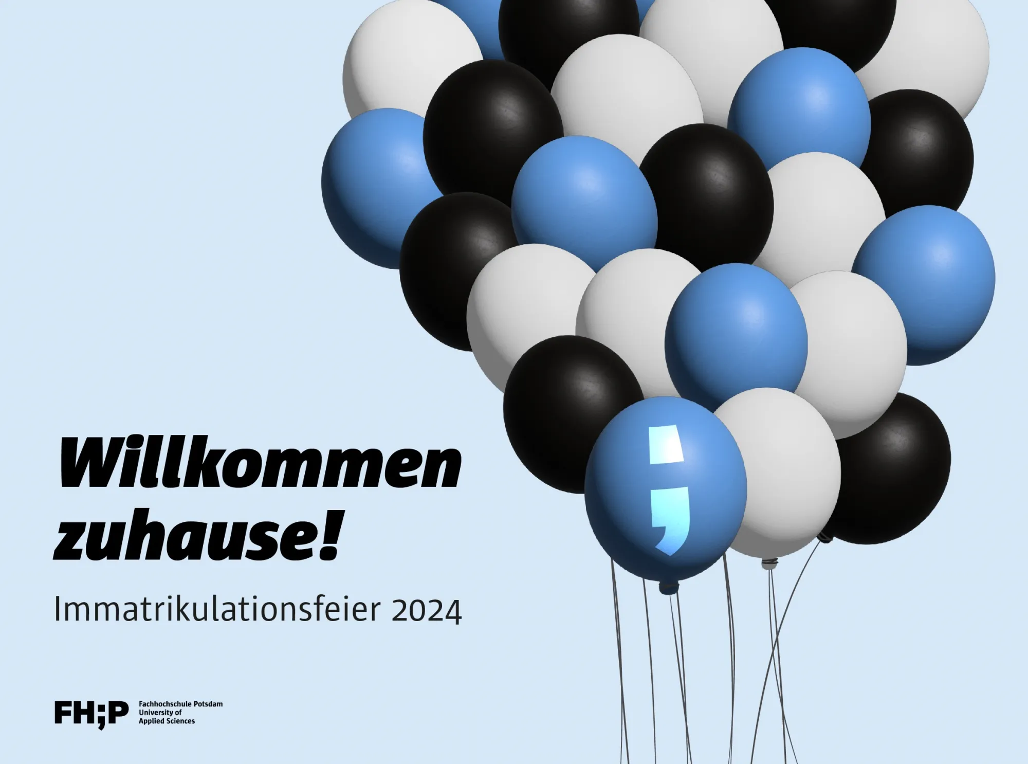 Banner mit "Willkommen zuhause!" Schriftzug und Luftballons