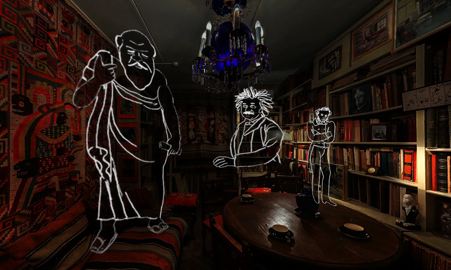 Visualisierung der Bibliothek der Eisenstein-Wohnung in 360°