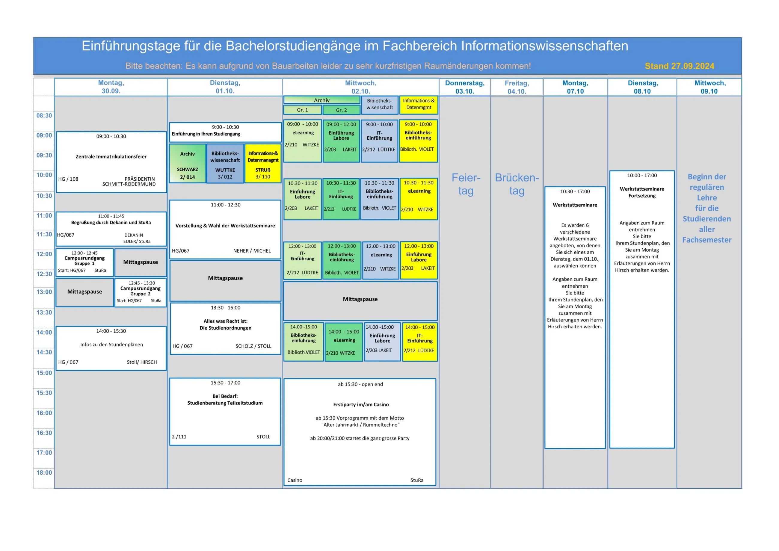 Stundenplan Einführungswoche 2024