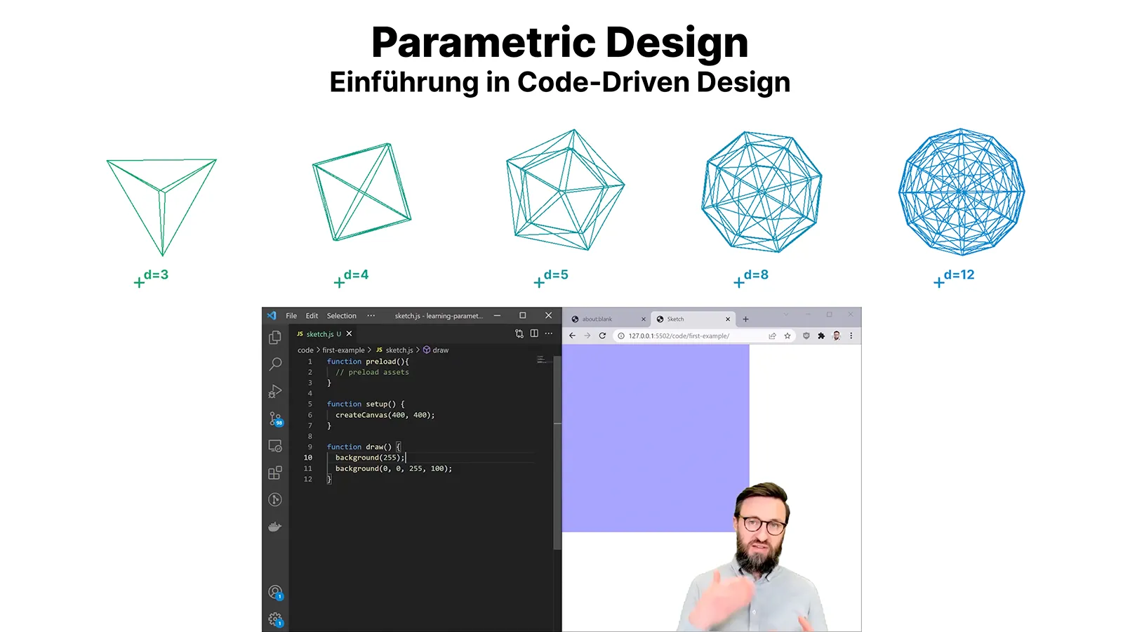 Screenshot der Parametric Design Website auf der eines der Lehrvideos zu sehen ist.