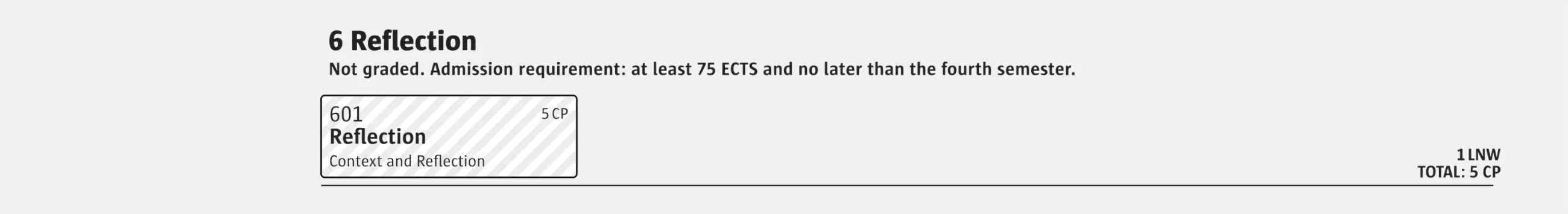 Screenshot of the Reflection module from the study and examination regulations for the Bachelor's degree programmes in Design.