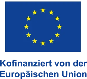 Logo: Kofinanziert von der Europäischen Union - Blauer Untergrund mit Sternen im Kreis