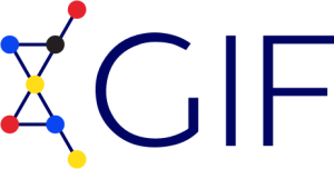 Logo German Israeli Foundation for Scientific Research and Development mit einem Netz mit 7 bunten Punkten und den Buchstaben G, I und F